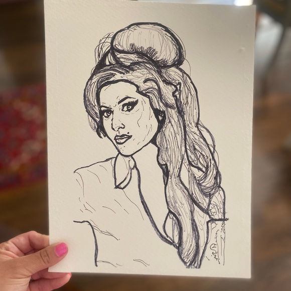 COPY - Amy winehouse black ink sketch print 8.5x11 in signed and numbered - Picture 3 of 6